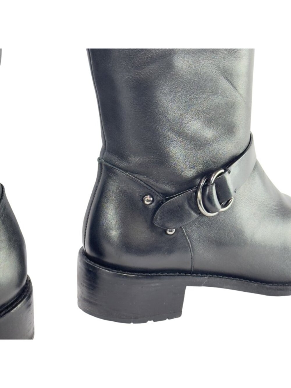 COLE HAAN Women's Black Leather Knee-High Riding Boots Buckle Detailing Size 7B - Picture 4 of 13